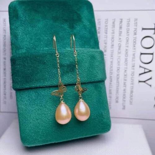 Shilovem 18k yellow Natural freshwater pearls Drop Earrings fine Jewelry women trendy wedding Christmas gift new myme8-96666zz