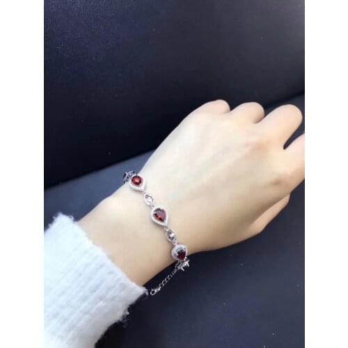 Natural red garnet gem Bracelet Natural gemstone Bracelet 925 silver bracelet women girl Gift