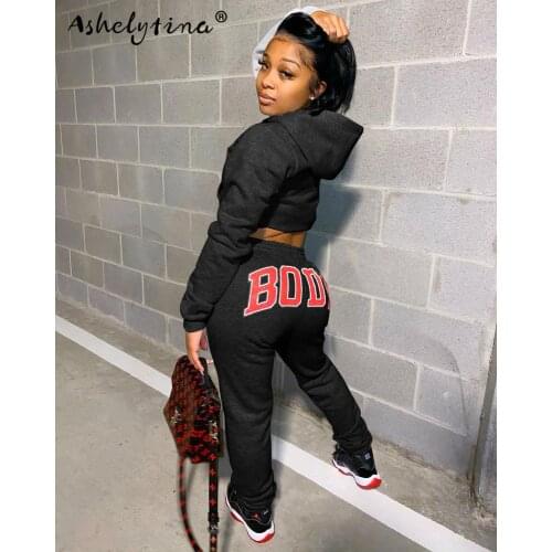 Long sleeve ladies 2-piece jogger woman casual suit letter printing two-piece suit