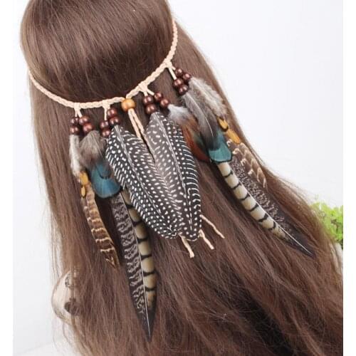 Indian Feather Headband Adjustable Headdress Festival Boho Hairband Women Girl Hair Accessories EIG88