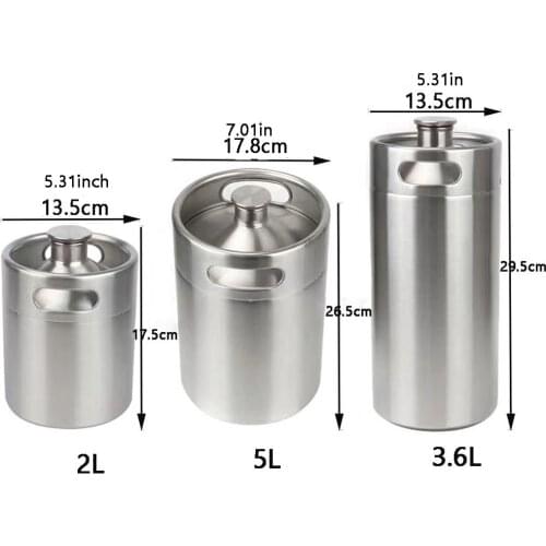 10/5/3.6/2L Mini Beer Keg Stainless Steel Pressurized Growler for Craft Beer Dispenser System Home Brew Brewing