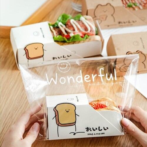 10pcs Net red transparent packaging bags baking decoation kraft paper disposable paper boxes DIY bread sandwich cake gift box
