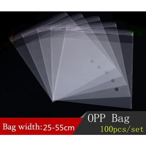 100pcs Opp Bags 25-55cm Width Clear Self-adhesive Sealing Plastic Bags Gift Packaging Bag Clothing Packing Resealable Bags
