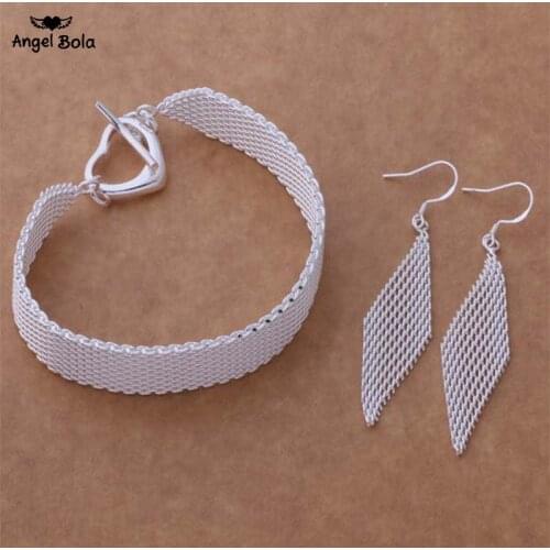 2pcs/set Tassel Wholesale High Quality 925 Sterling Silver Fashion Jewelry Set Bracelet Earring Drop Shipping
