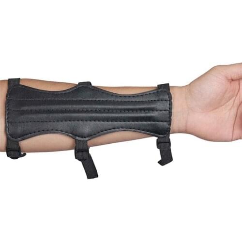 22cm PU Leather 3 Strap Target Shooting Archery Arm Guard Safety Protection Sports Bow Adjustable Strap Outdoor Hunting Black
