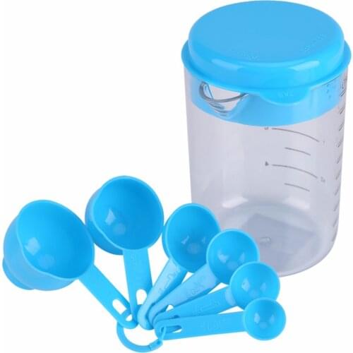 7 pcs 2 Color Plastic Measuring Cups And Measuring Spoon Scoop Handle Kitchen Measuring Tool for Kitchen Baking Coffee