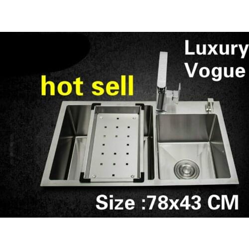 Free shipping Apartment vogue wash vegetables kitchen manual sink double groove luxury 304 stainless steel hot sell 780x430 MM
