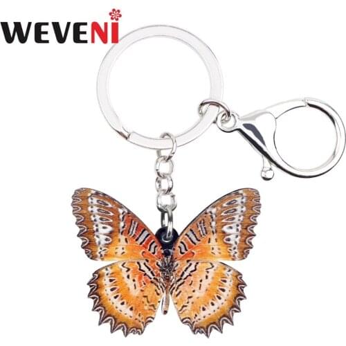 WEVENI Acrylic Brown Spotted Butterfly Key Chains Keychain 2018 Animal Insect Jewelry For Women Girls Bag Cheap Charms Drop Ship