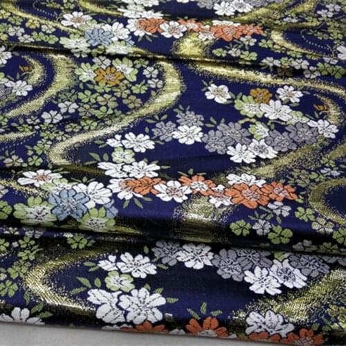 CF587 Golden Wave Blue Fabric Cherry Blossom Jacquard Nishijin Brocade Fabric The Kimono Clothing Fabric DIY Sewing Materials