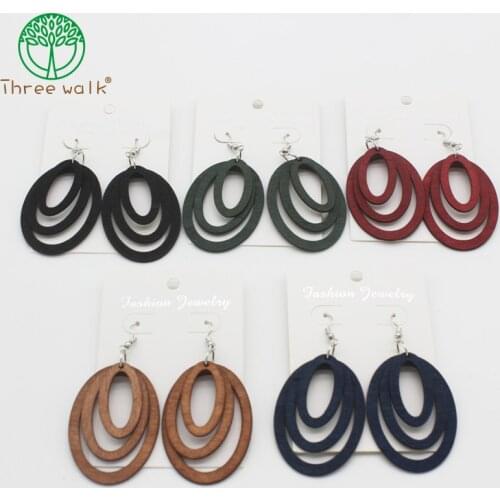 Cheap Vintage Women Wood Earrings Drops Overlap Mixed Color