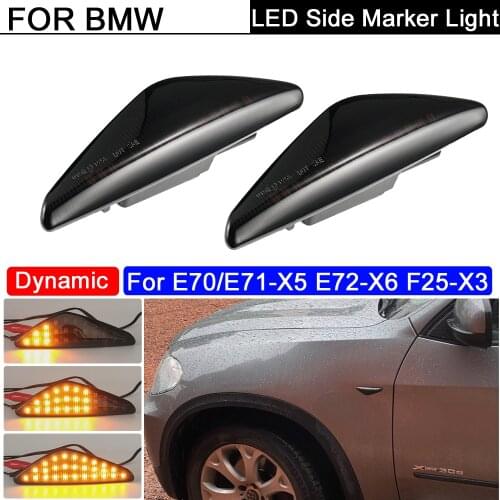 2Pcs Smoked LED Side Marker Lamp Dynamic Amber Turn Signal Light For BMW E70/E71 X5 2007-2014 E71-X6 2008-2014 F25-X3 2011-2015