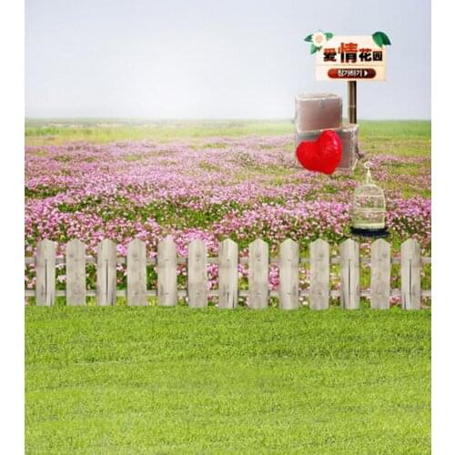 5x7ft Lawn Pink Flowers Fence Photography Backdrops Photo Props Studio Background