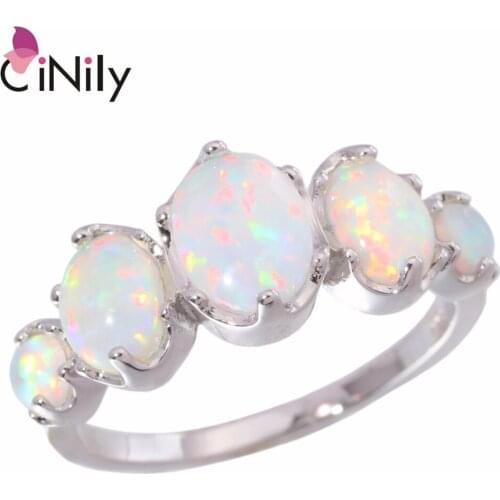 CiNily Created White Fire Opal Silver Plated Wholesale Hot Sell Wedding for Women Jewelry Gift Ring Size 5 6 7 8 9 10 OJ5443