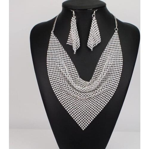 Rhinestone Chokers Set Metal Slice Maxi Necklace And Earrings Women Party Dress Accessories Fashion Jewelry Sets UKEN