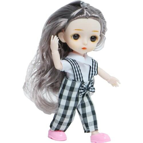 4 Pcs/Set 16cm Doll 1x Doll Head + 1x 13 Movable Jointed Doll Body + 1x Outfits + 1x Doll Shoes Accessories for Kids Playhouse