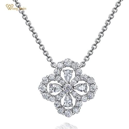 Wong Rain 100% 925 Sterling Silver Four Leaf Clover Created Moissanite Wedding Engagement Women Pendant Necklace Fine Jewelry