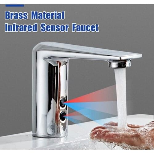 Brass Bathroom Automatic Infrared Sensor Faucets Touchless Basin Water Tap Deck Mounted Chrome Polished Sink Mixer Basin Faucets