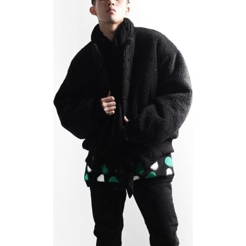 Winter mens coat personality Casual Short fluffy fleece thickened cardigan coat loose large size coat