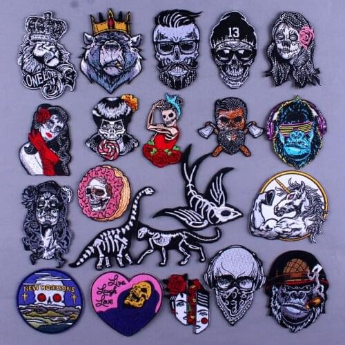 Punk Skull Patches On Clothes Hippie Embroidered Patches For Clothes Skeleton Beauty Patch Stripes For Jackets Badge Praches