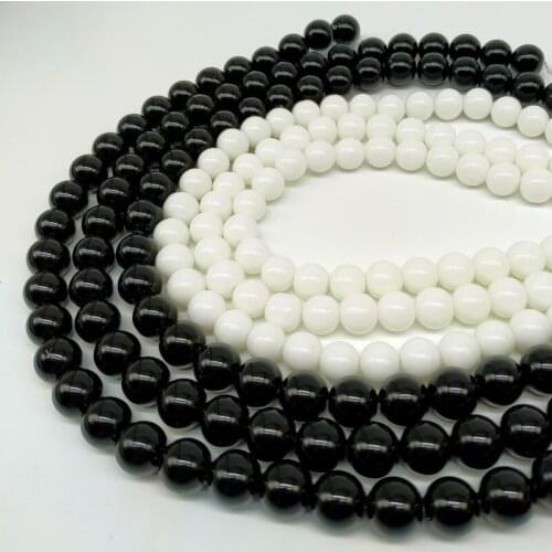 New Shiny Black White Synthetic Stone HandmadeNature Stone Beads For Jewelry Making Round Shape 4 /6/8/10/12 mm Strand 15