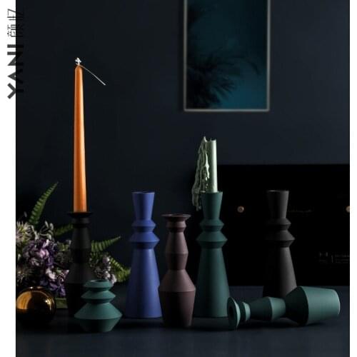 European Style Light Luxury Ceramic Sandblasting Geometric Candle Stand, Home Furnishings, Model Room Decorations