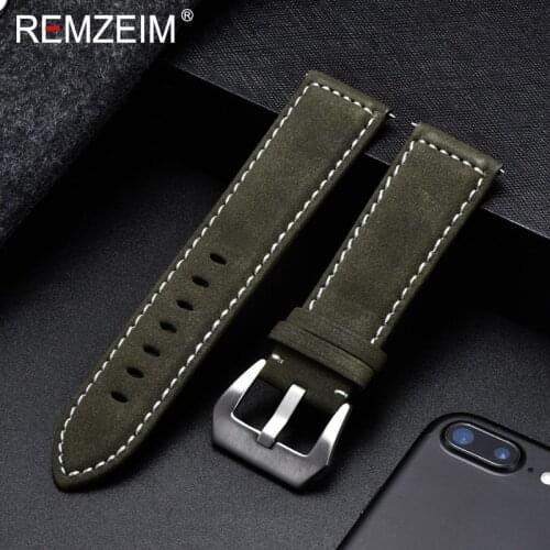 REMZEIM 7 Colors Vintage Matte Leather Watchband Men Women 18mm 20mm 22mm 24mm Watch Band Strap Luxury Brand Watch Accessories