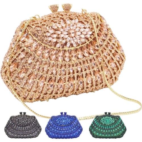 Luxury Diamond Crystal Rose Gold Box Clutch Evening Bags Ladies Prom Boutique pochette Wedding Handbags Day Clutches SM67