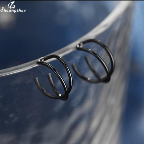 Shuangshuo Black Fashion Women Earring Climber Geometric Stud Earrings Simple Korean Wave Ear Cuff Jewelry Mini Wedding Gifts