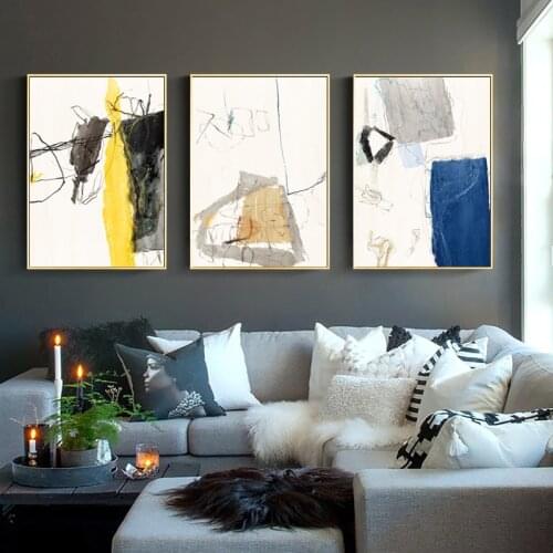 Modern Minimalist Color Block Geometric Line Graphic Color Canvas Painting Art Print Poster Picture Wall Home Decoration