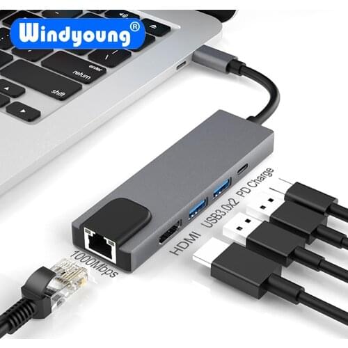 USB Type C Hub Hdmi 4K USB C Hub to Gigabit Ethernet Rj45 Lan USB 3.0 Adapter for Macbook Air Pro Thunderbolt 3 USB-C Charger PD