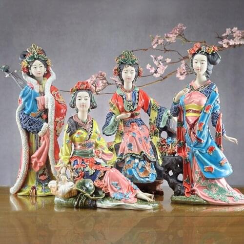 Shiwan Doll Ceramics Chinese Style Four Ancient Beauties, Chinese Characters, Ladies Ornaments, Porch Living Room
