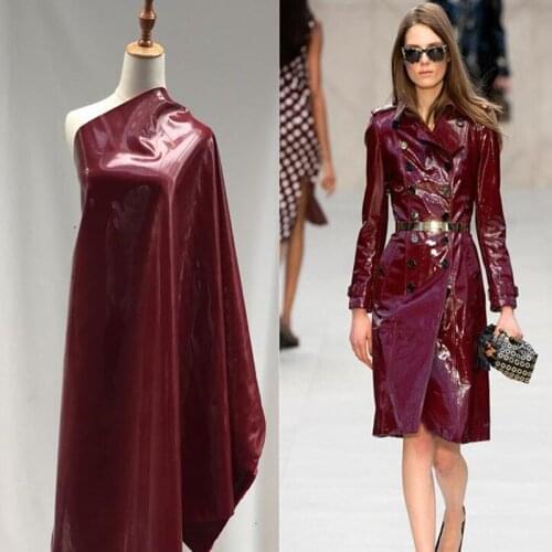Wine red patent with hard package bright surface pu leather fabric dress coat diy textiles elastic tissu cloth fabric C943