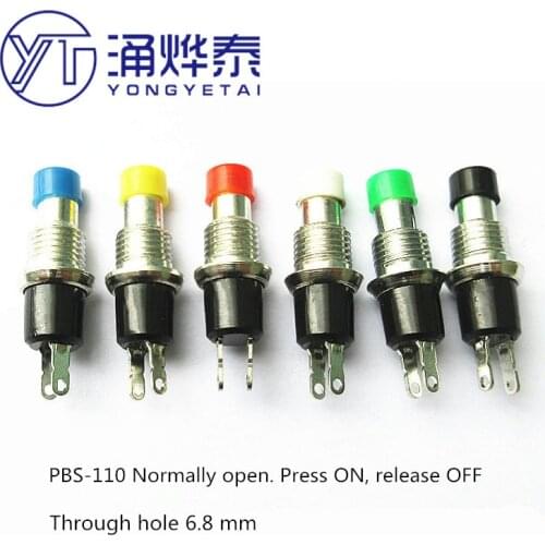 YYT 10PCS Small push button switch PBS-110 Open hole 6.8MM button, reset,no lock switch press ON