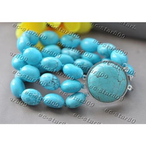 Z11225 3Row 8" 16mm Blue Egg Natural Turquoise Bead Bracelet Woman fashion Jewelry