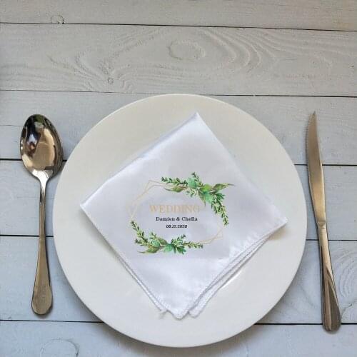 Greenery Wedding Napkins Personalised Wedding Napkins Personalized Bridal Shower Napkins Custom Logo Rehearsal Dinner Napkin