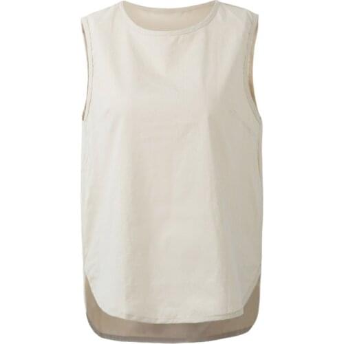 EaseHut 2020 Basic Summer Vest Women S-5XL Large Size Solid Color Cotton Linen Ladies Tops O-neck Sleeveless Asymmetric Tank Top
