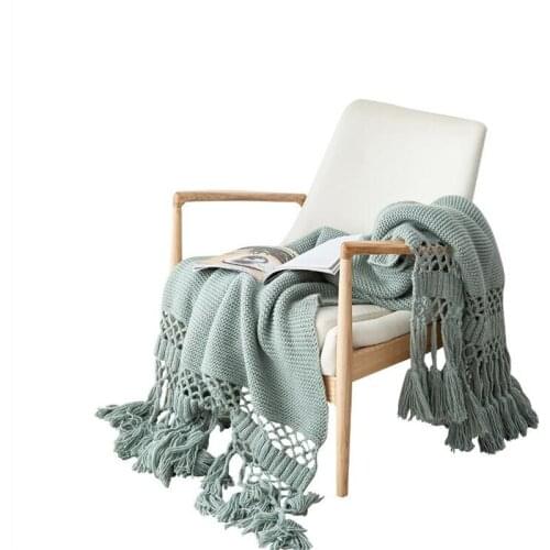 120*180cm American Style Hand-knitted Blanket Sofa Cover Blanket Photo Props Hollow-out Tassel Blanket Air Conditioning Blanket
