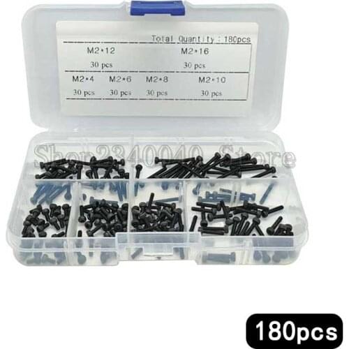 180Pcs/set M2*4-16mm Black Carbon Steel Allen Bolt Head Hexagon Hex Socket Cap Screw Cylinder Column Assortment Kit
