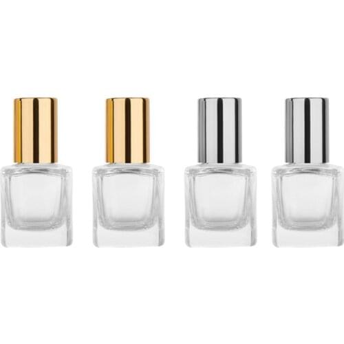 6ML Empty Small Square Transparent Glass Roll on Bottle Steel Roller Gold Silver Lid Essence Essential Oil Refillable Vial 40pcs