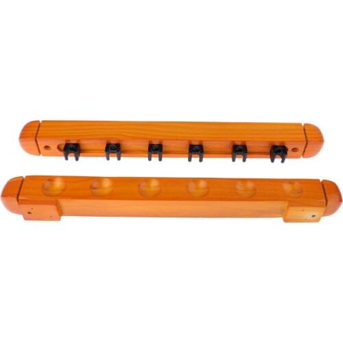 Billiard Pool Wall Mount Hanging 6 Cue Sticks Wood Rack Holder for Snooker