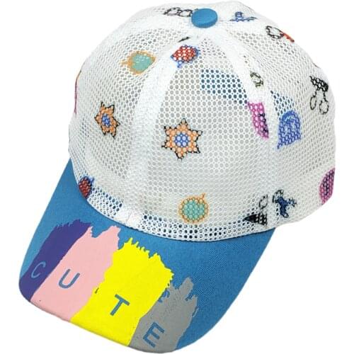 2-8 years Boy Kids Summer Cap Girl Mesh Baseball Cap Graffiti Printed Snapback Hats Stars Blue Pink White Orange