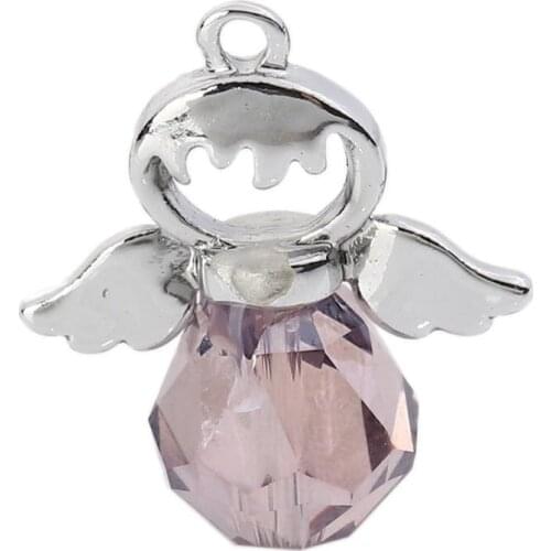 DoreenBeads Fashion Zinc Based Alloy & Glass Charms Angel Silver Color Mauve Faceted Jewelry DIY Charms 21mm x 19mm( 6/8"), 5PCs