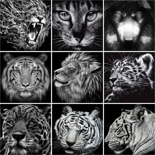 Evershine Full Square Round Diamond Embroidery Lion Cross Stitch Kit Diamond Painting Animal Tiger Mosaic Handicrafts
