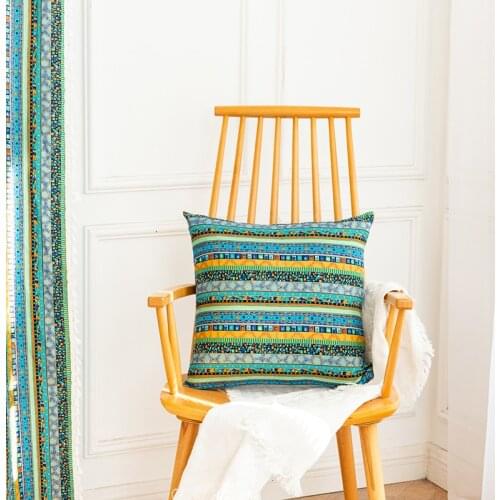 Finished Bohemian Green/Yellow Art Tassel Striped Pillowcase for Living Room BZ-HM735 *VT