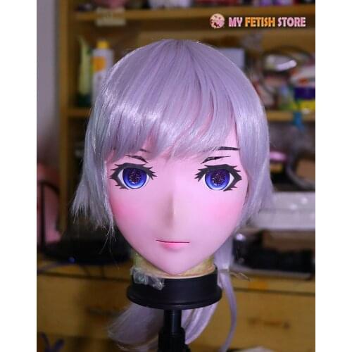 KM1117) Handmade Female Resin Crossdress Sweet Girl Half Head Lolita Japanese Character Anime BJD Doll Cosplay Kigurumi Mask