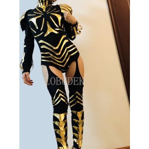 Gold Mirror Armor Jumpsuit Female Warrior Soldier Role-playing Performance Clothes DJ Nightclub Dance Team Stage Cosplay Costume