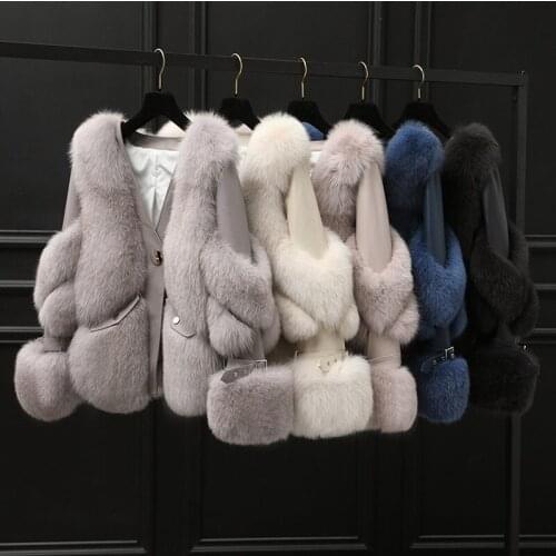 FURSARCAR 2021 New Fashion Sheep Skin Jacket With Fox Fur Coat Winter Womens Jackets Short Whole Skin Genuine Leather Fur