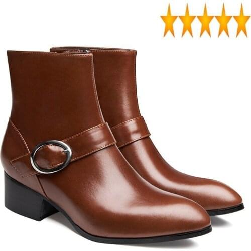 Fashion Winter 2021 Buckle Autumn Design Genuine Leather Man Pointed Toe Men Business Work Shoes Dress Boots