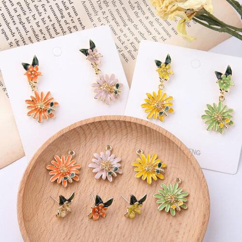 Flower/bee shape 30pcs/lot alloy drop oil fashion women stud charms earrings diy jewelry pendants accessory