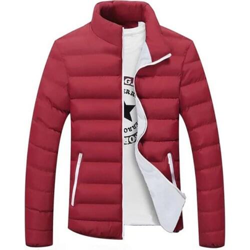 Men Winter Stand Collar Zip Cotton Liner Warm Outerwear Slim Down Coat Jacket hommes veste